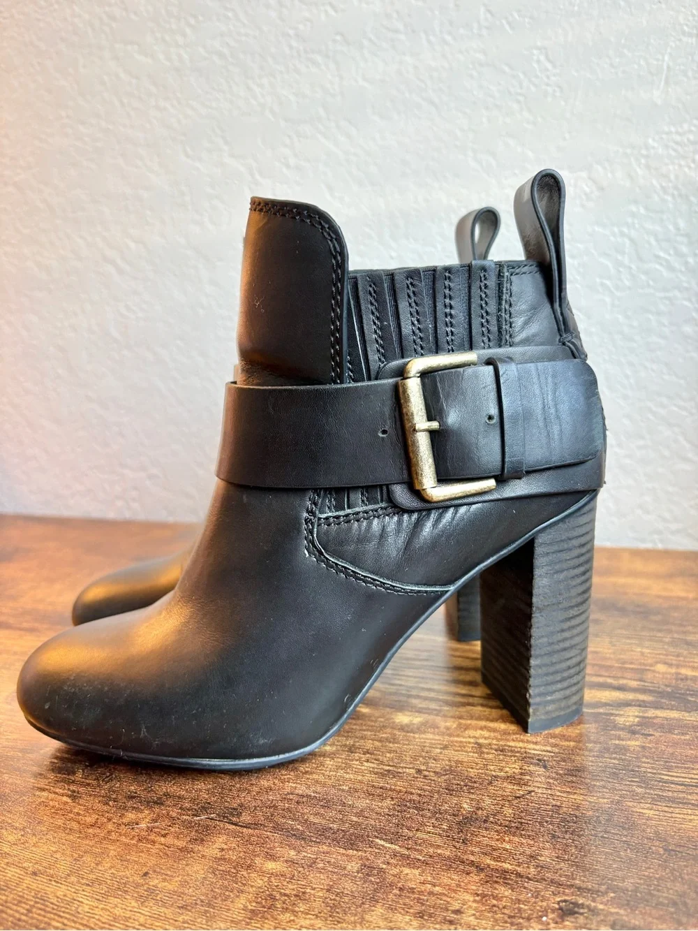 See By Chloe Black Buckle Leather Ankle Boots Womens Size EU 37 1/2 US 7 1/2